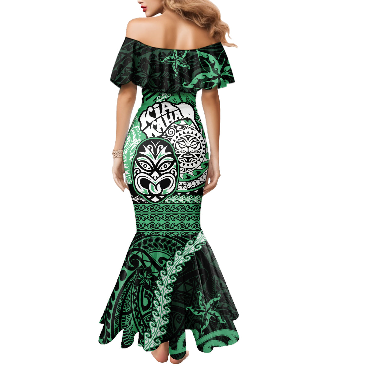 Te Reo Maori New Zealand Mermaid Dress Aotearoa Kia Haka Maori Tribal Tattoo Green Style LT9