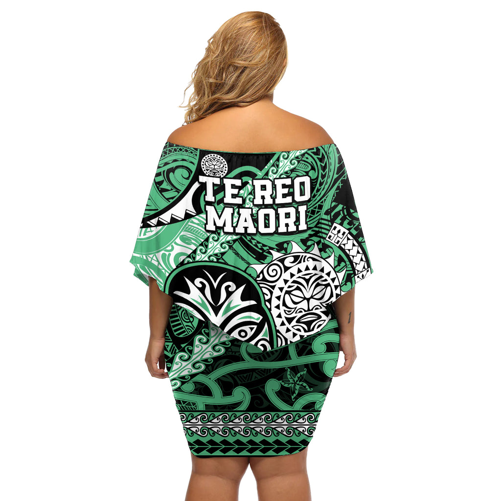 Te Reo Maori New Zealand Off Shoulder Short Dress Aotearoa Kia Haka Maori Tribal Tattoo Green Style LT9