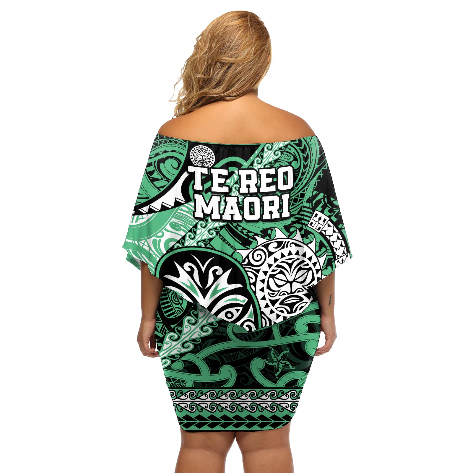 Te Reo Maori New Zealand Off Shoulder Short Dress Aotearoa Kia Haka Maori Tribal Tattoo Green Style LT9