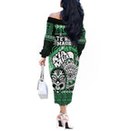 Te Reo Maori New Zealand Off The Shoulder Long Sleeve Dress Aotearoa Kia Haka Maori Tribal Tattoo Green Style LT9