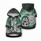 Te Reo Maori New Zealand Pet Hoodie Aotearoa Kia Haka Maori Tribal Tattoo Green Style