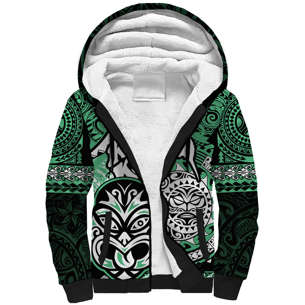 Te Reo Maori New Zealand Sherpa Hoodie Aotearoa Kia Haka Maori Tribal Tattoo Green Style LT9