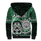 Te Reo Maori New Zealand Sherpa Hoodie Aotearoa Kia Haka Maori Tribal Tattoo Green Style LT9