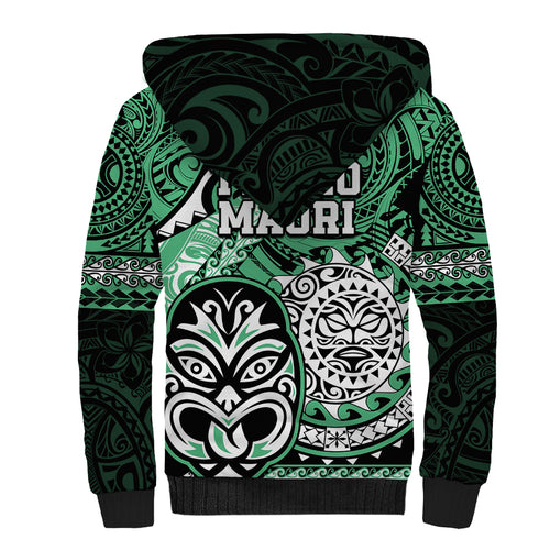 Te Reo Maori New Zealand Sherpa Hoodie Aotearoa Kia Haka Maori Tribal Tattoo Green Style LT9