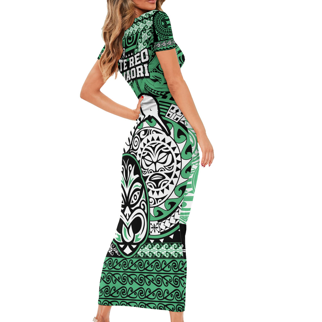 Te Reo Maori New Zealand Short Sleeve Bodycon Dress Aotearoa Kia Haka Maori Tribal Tattoo Green Style LT9