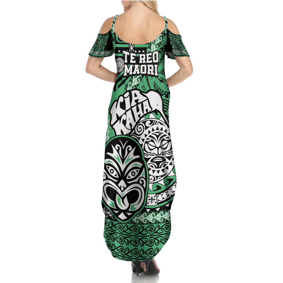 Te Reo Maori New Zealand Summer Maxi Dress Aotearoa Kia Haka Maori Tribal Tattoo Green Style LT9