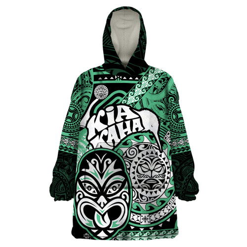 Te Reo Maori New Zealand Wearable Blanket Hoodie Aotearoa Kia Haka Maori Tribal Tattoo Green Style LT9