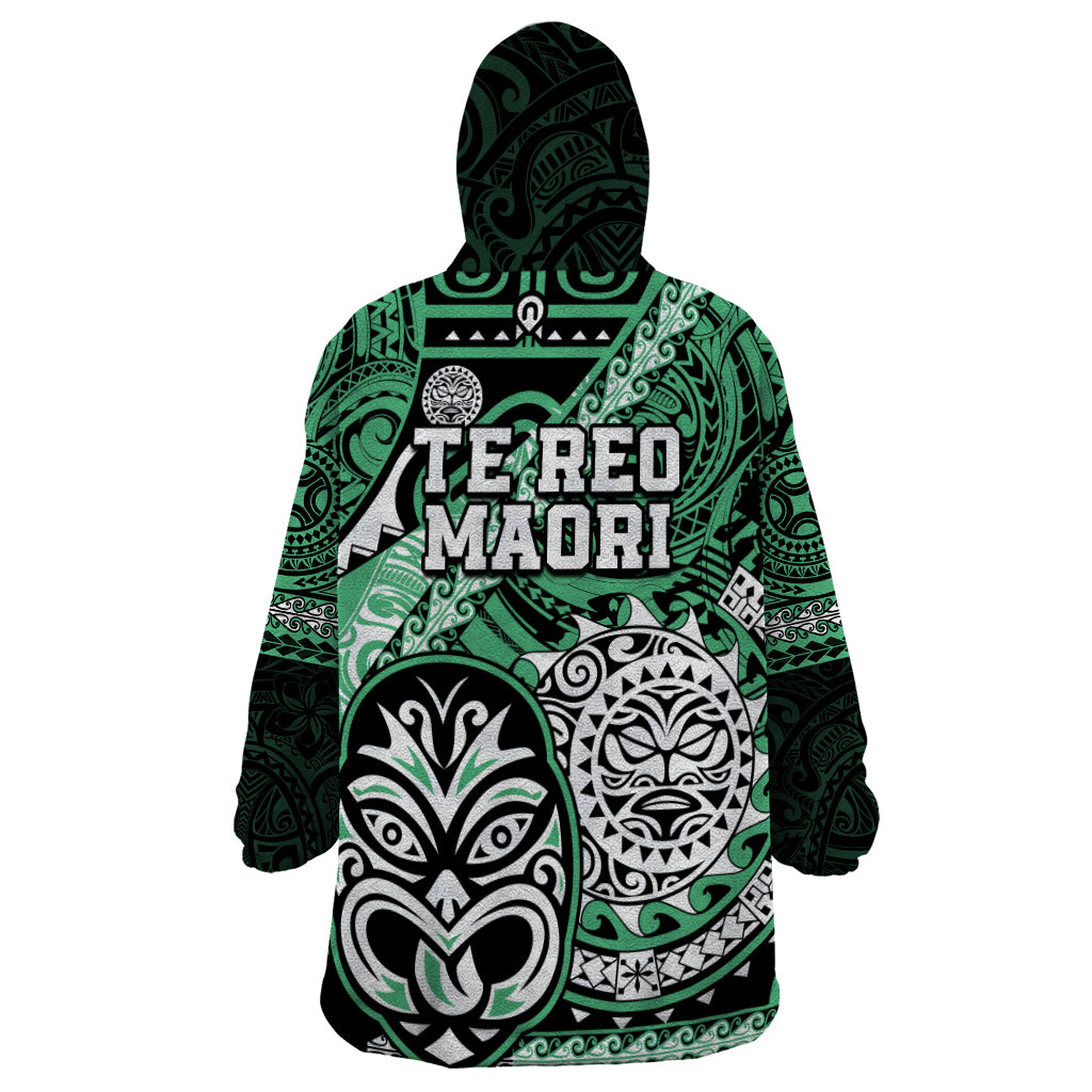 Te Reo Maori New Zealand Wearable Blanket Hoodie Aotearoa Kia Haka Maori Tribal Tattoo Green Style LT9