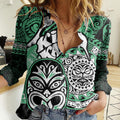 Te Reo Maori New Zealand Women Casual Shirt Aotearoa Kia Haka Maori Tribal Tattoo Green Style LT9