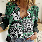 Te Reo Maori New Zealand Women Casual Shirt Aotearoa Kia Haka Maori Tribal Tattoo Green Style LT9