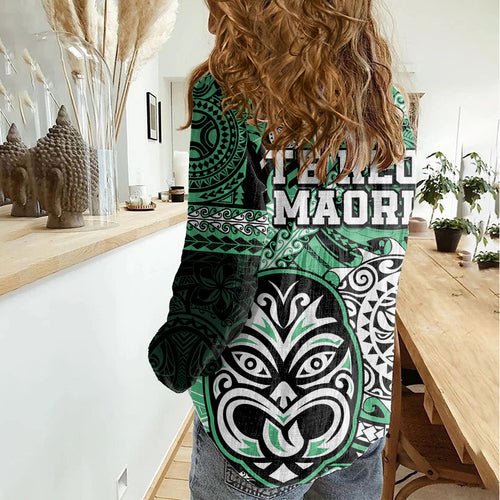 Te Reo Maori New Zealand Women Casual Shirt Aotearoa Kia Haka Maori Tribal Tattoo Green Style LT9