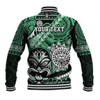 Personalised Te Reo Maori New Zealand Baseball Jacket Aotearoa Kia Haka Maori Tribal Tattoo Green Style LT9