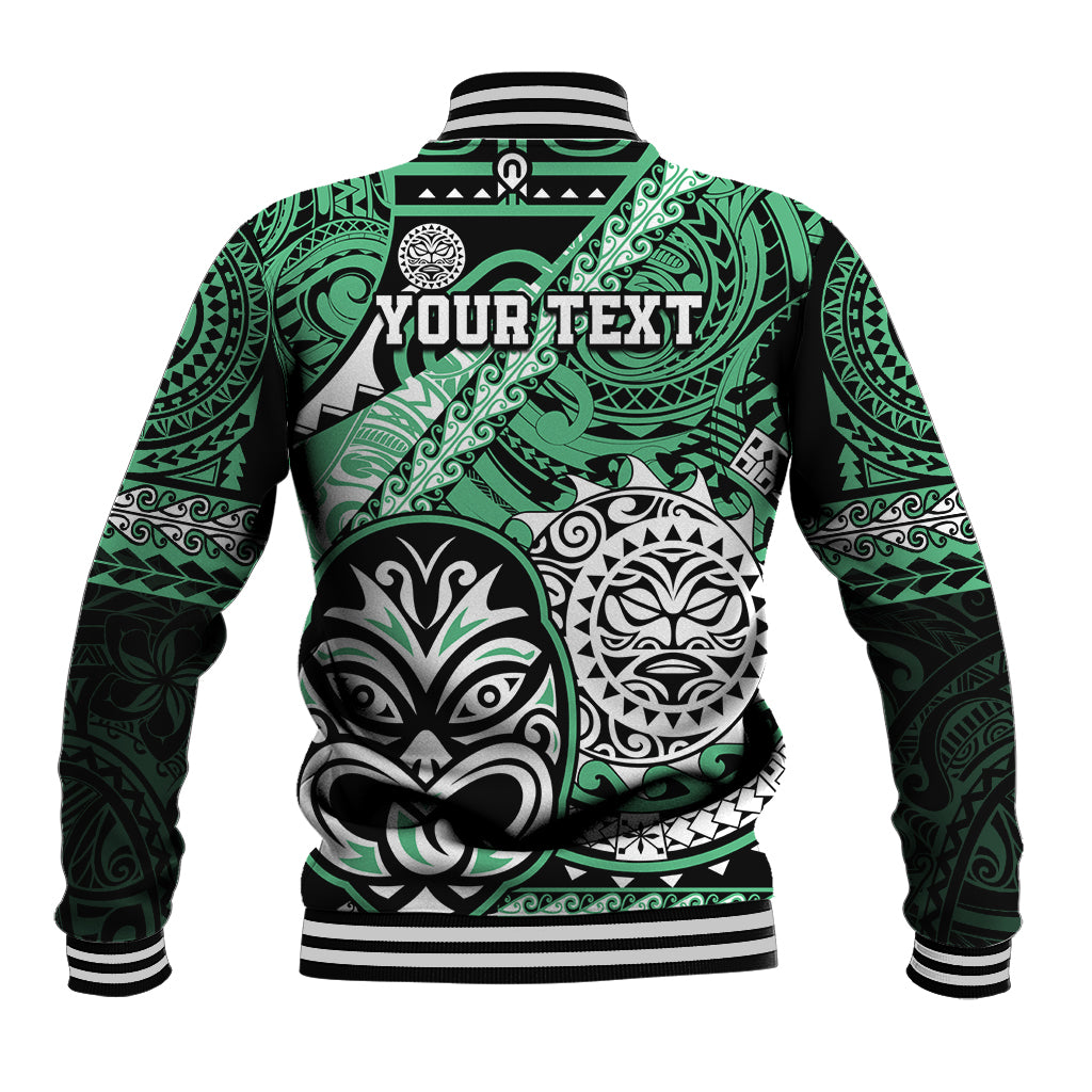 Personalised Te Reo Maori New Zealand Baseball Jacket Aotearoa Kia Haka Maori Tribal Tattoo Green Style LT9