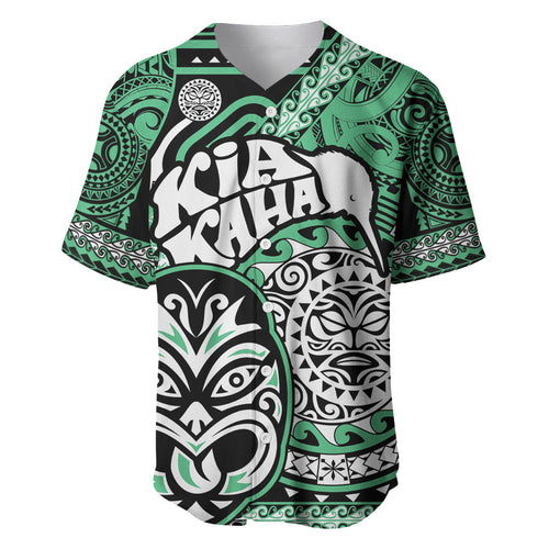 Personalised Te Reo Maori New Zealand Baseball Jersey Aotearoa Kia Haka Maori Tribal Tattoo Green Style LT9