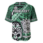 Personalised Te Reo Maori New Zealand Baseball Jersey Aotearoa Kia Haka Maori Tribal Tattoo Green Style LT9