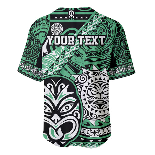 Personalised Te Reo Maori New Zealand Baseball Jersey Aotearoa Kia Haka Maori Tribal Tattoo Green Style LT9