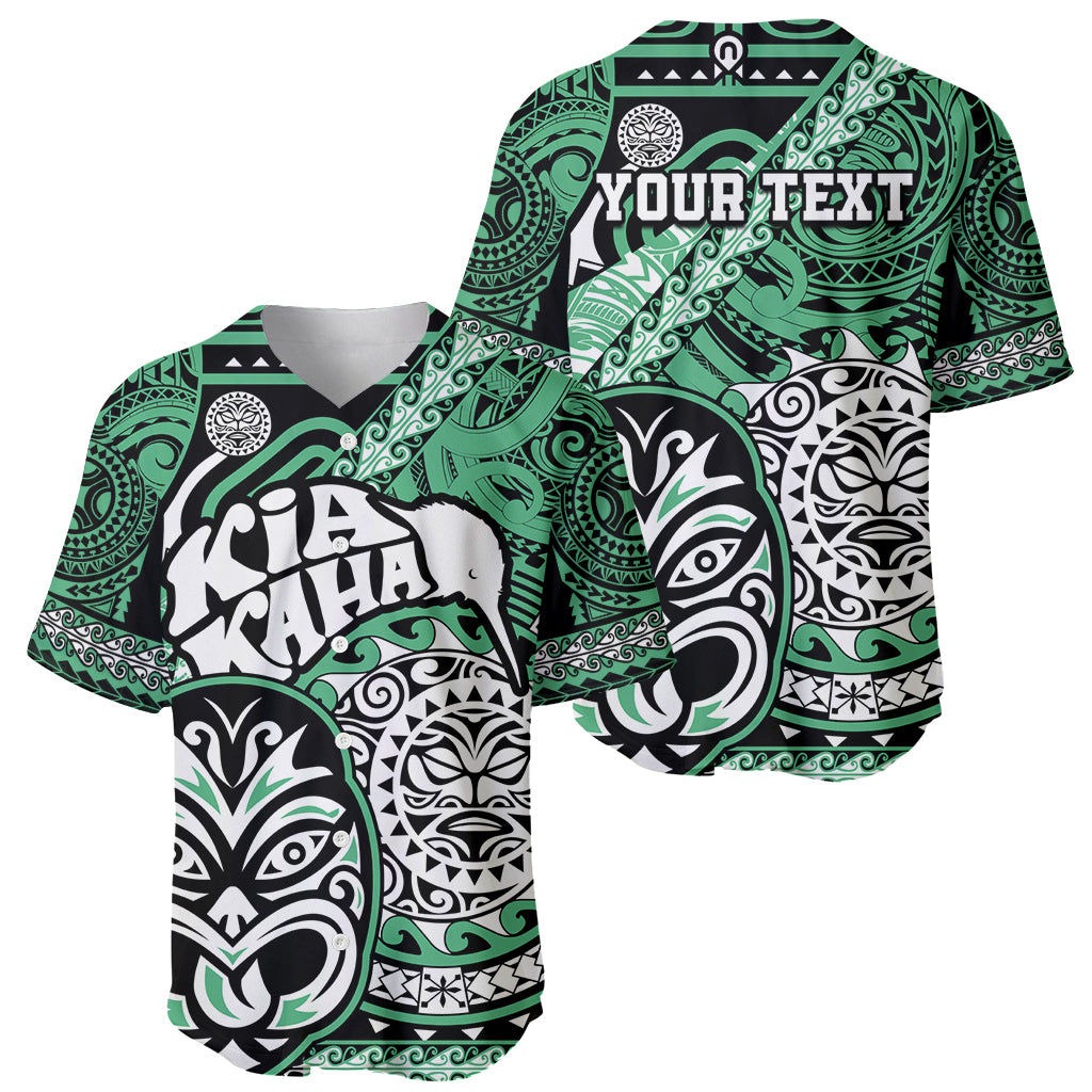 Personalised Te Reo Maori New Zealand Baseball Jersey Aotearoa Kia Haka Maori Tribal Tattoo Green Style LT9