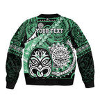Personalised Te Reo Maori New Zealand Bomber Jacket Aotearoa Kia Haka Maori Tribal Tattoo Green Style LT9