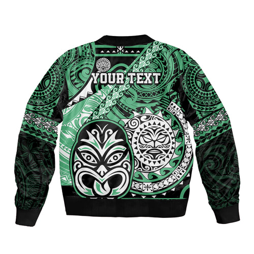 Personalised Te Reo Maori New Zealand Bomber Jacket Aotearoa Kia Haka Maori Tribal Tattoo Green Style LT9