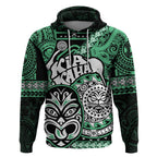 Personalised Te Reo Maori New Zealand Hoodie Aotearoa Kia Haka Maori Tribal Tattoo Green Style LT9