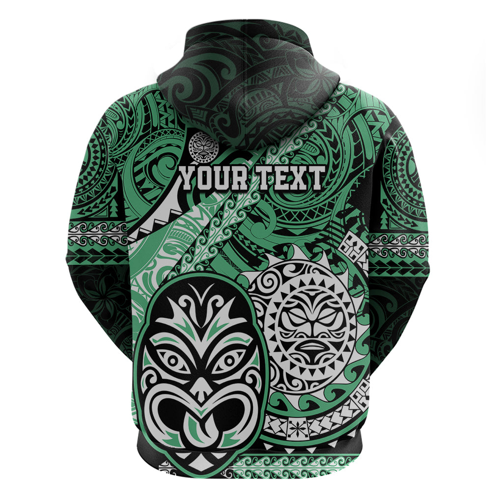Personalised Te Reo Maori New Zealand Hoodie Aotearoa Kia Haka Maori Tribal Tattoo Green Style LT9