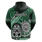 Personalised Te Reo Maori New Zealand Hoodie Aotearoa Kia Haka Maori Tribal Tattoo Green Style LT9