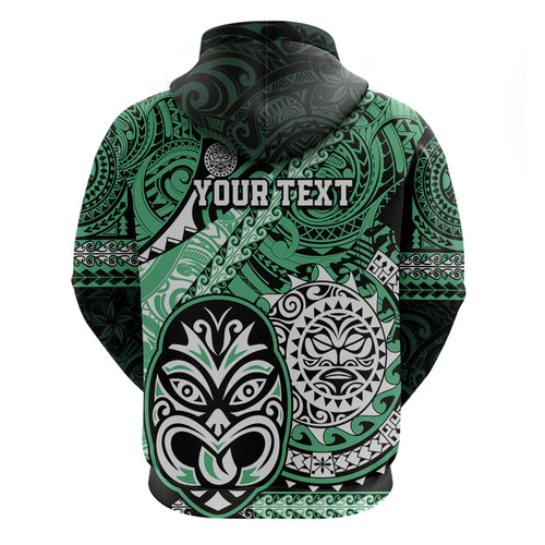 Personalised Te Reo Maori New Zealand Hoodie Aotearoa Kia Haka Maori Tribal Tattoo Green Style LT9