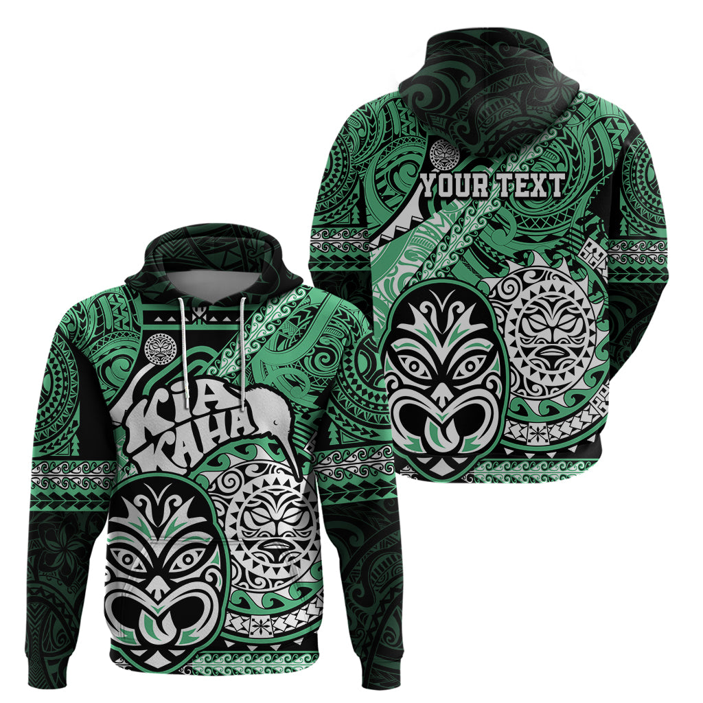Personalised Te Reo Maori New Zealand Hoodie Aotearoa Kia Haka Maori Tribal Tattoo Green Style LT9