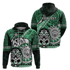 Personalised Te Reo Maori New Zealand Hoodie Aotearoa Kia Haka Maori Tribal Tattoo Green Style LT9