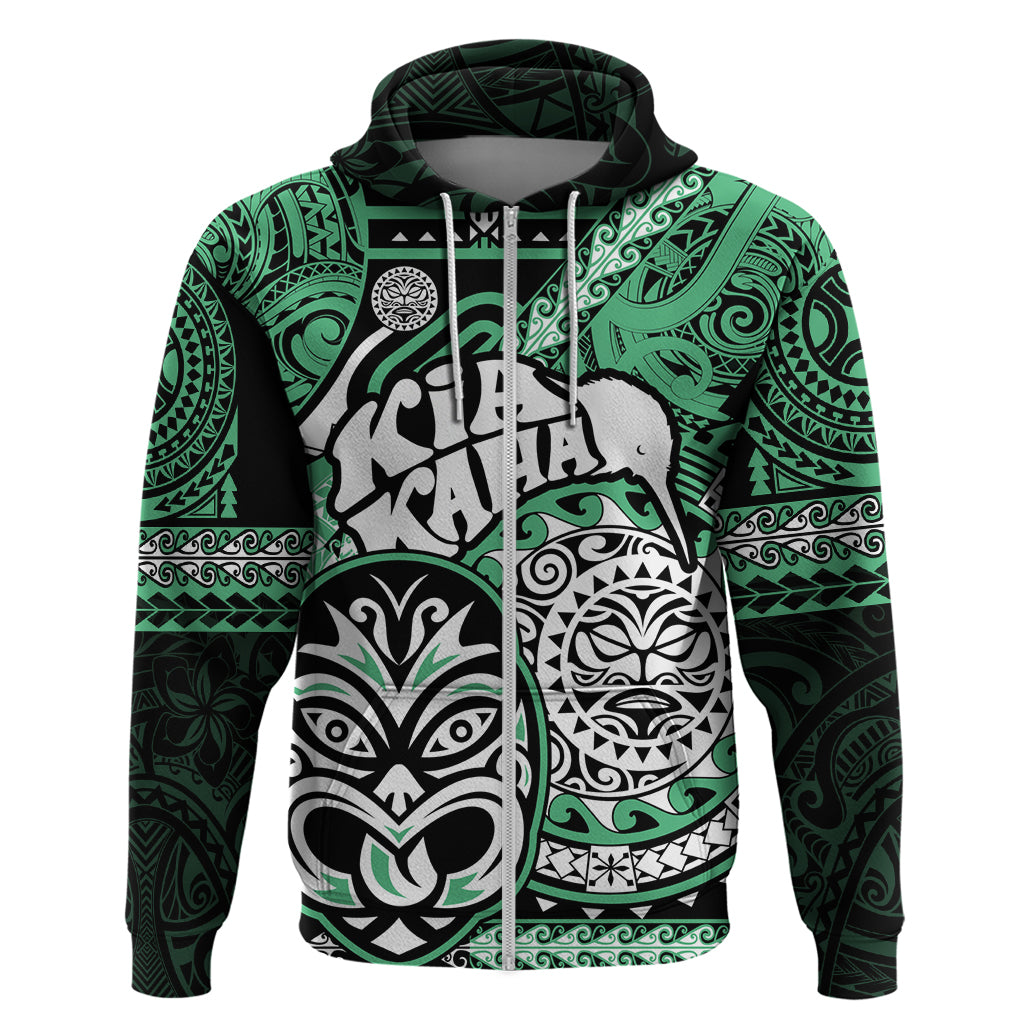 Personalised Te Reo Maori New Zealand Hoodie Aotearoa Kia Haka Maori Tribal Tattoo Green Style LT9