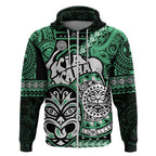 Personalised Te Reo Maori New Zealand Hoodie Aotearoa Kia Haka Maori Tribal Tattoo Green Style LT9