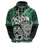 Personalised Te Reo Maori New Zealand Hoodie Aotearoa Kia Haka Maori Tribal Tattoo Green Style LT9