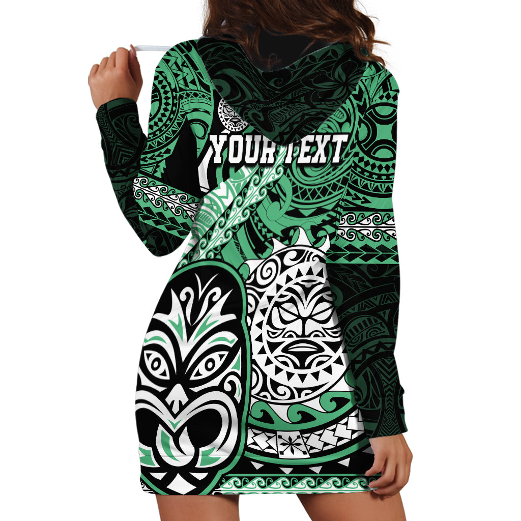 Personalised Te Reo Maori New Zealand Hoodie Dress Aotearoa Kia Haka Maori Tribal Tattoo Green Style LT9