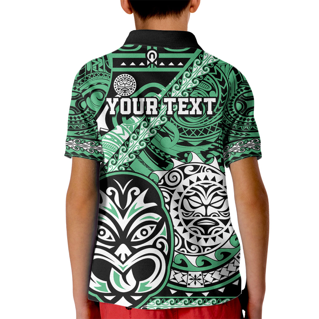 Personalised Te Reo Maori New Zealand Kid Polo Shirt Aotearoa Kia Haka Maori Tribal Tattoo Green Style LT9