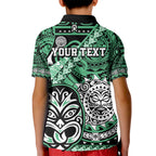 Personalised Te Reo Maori New Zealand Kid Polo Shirt Aotearoa Kia Haka Maori Tribal Tattoo Green Style LT9