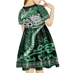 Personalised Te Reo Maori New Zealand Kid Short Sleeve Dress Aotearoa Kia Haka Maori Tribal Tattoo Green Style LT9