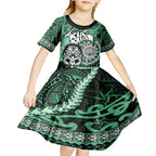 Personalised Te Reo Maori New Zealand Kid Short Sleeve Dress Aotearoa Kia Haka Maori Tribal Tattoo Green Style LT9