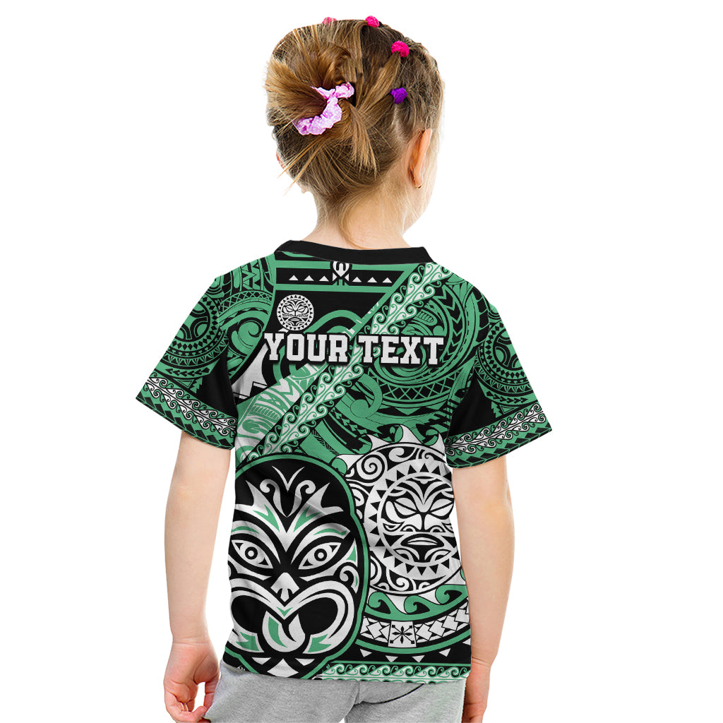Personalised Te Reo Maori New Zealand Kid T Shirt Aotearoa Kia Haka Maori Tribal Tattoo Green Style LT9