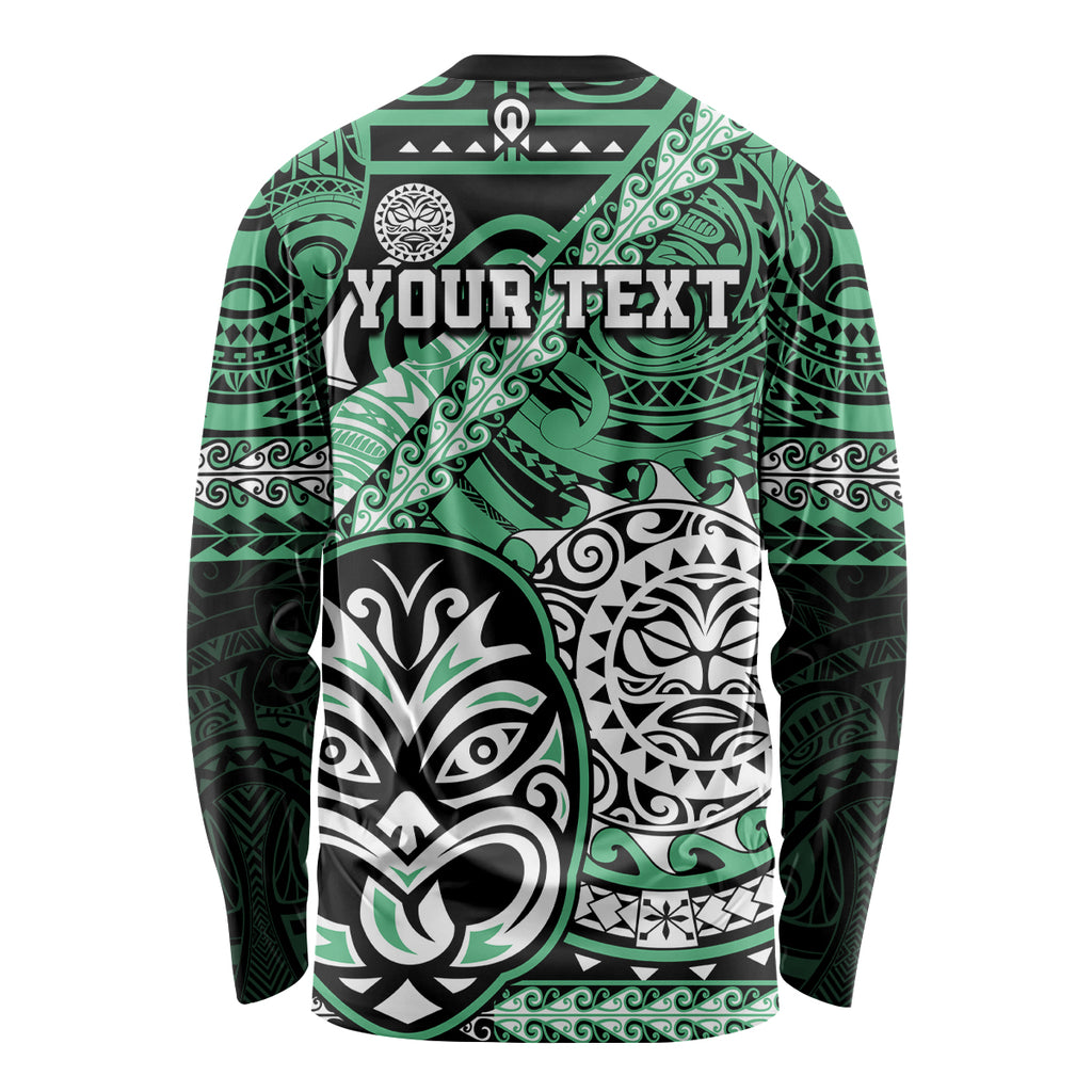 Personalised Te Reo Maori New Zealand Long Sleeve Shirt Aotearoa Kia Haka Maori Tribal Tattoo Green Style LT9
