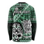 Personalised Te Reo Maori New Zealand Long Sleeve Shirt Aotearoa Kia Haka Maori Tribal Tattoo Green Style LT9