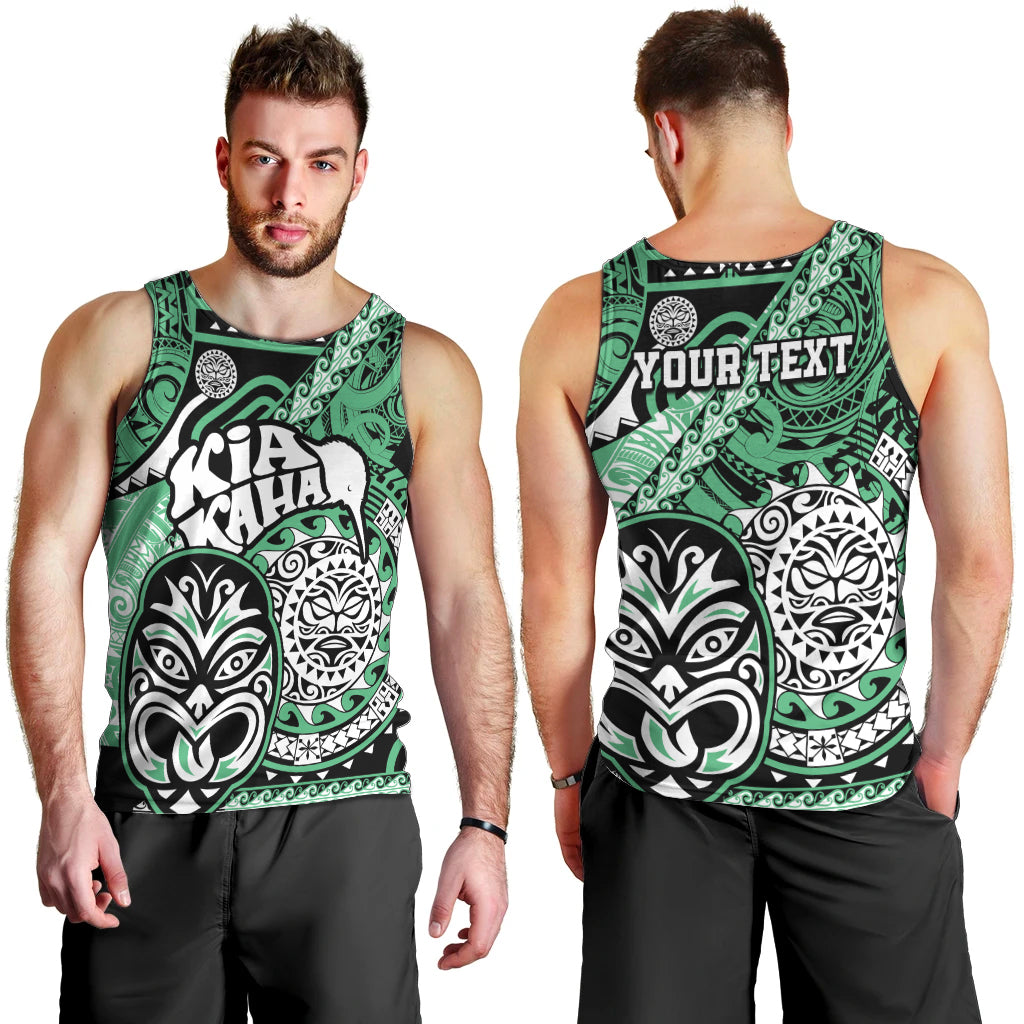 Personalised Te Reo Maori New Zealand Men Tank Top Aotearoa Kia Haka Maori Tribal Tattoo Green Style LT9