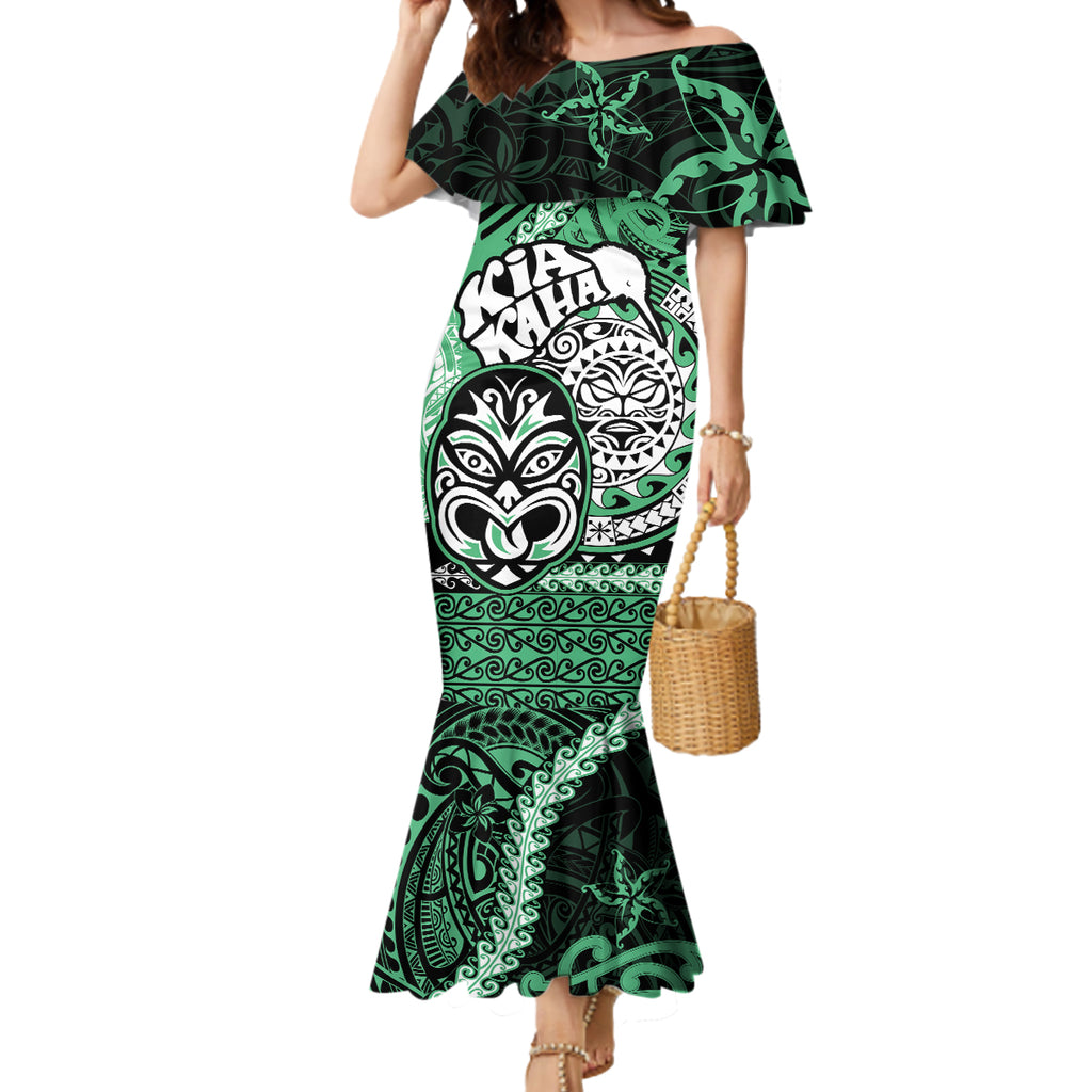 Personalised Te Reo Maori New Zealand Mermaid Dress Aotearoa Kia Haka Maori Tribal Tattoo Green Style LT9
