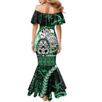 Personalised Te Reo Maori New Zealand Mermaid Dress Aotearoa Kia Haka Maori Tribal Tattoo Green Style LT9