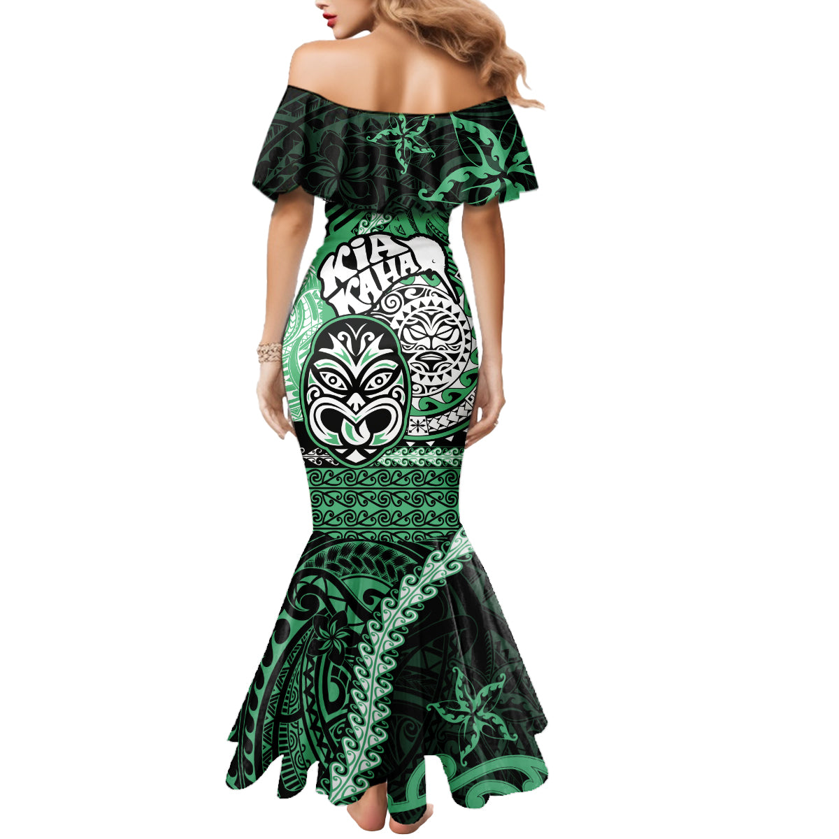 Personalised Te Reo Maori New Zealand Mermaid Dress Aotearoa Kia Haka Maori Tribal Tattoo Green Style LT9