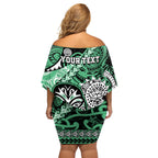 Personalised Te Reo Maori New Zealand Off Shoulder Short Dress Aotearoa Kia Haka Maori Tribal Tattoo Green Style LT9