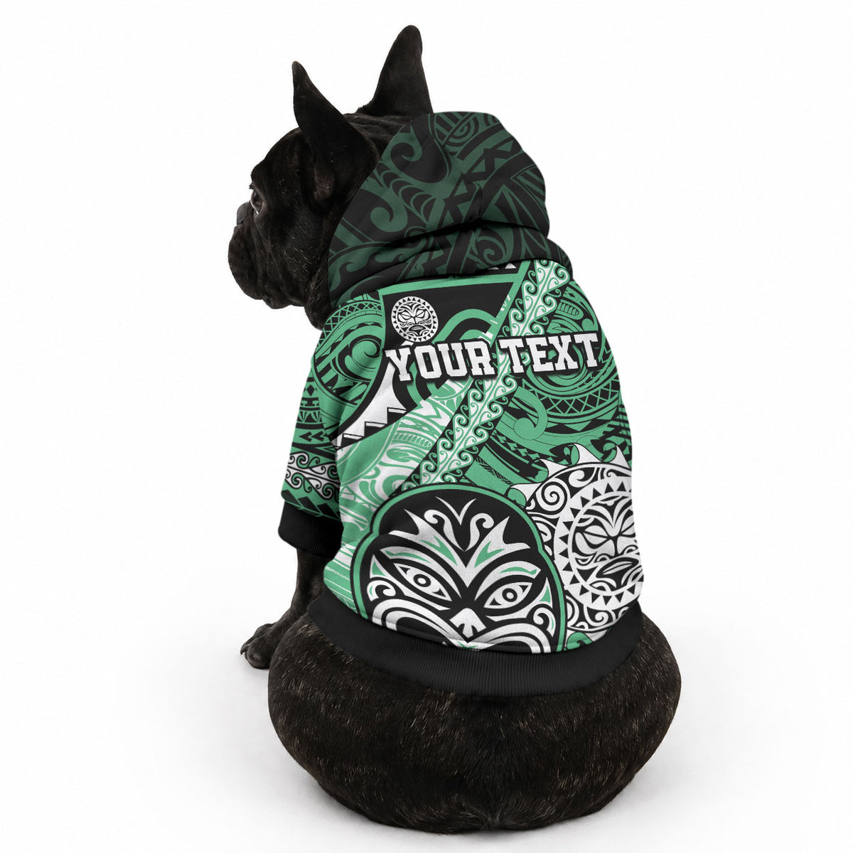 Personalised Te Reo Maori New Zealand Pet Hoodie Aotearoa Kia Haka Maori Tribal Tattoo Green Style
