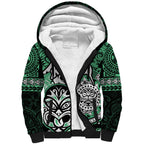 Personalised Te Reo Maori New Zealand Sherpa Hoodie Aotearoa Kia Haka Maori Tribal Tattoo Green Style LT9