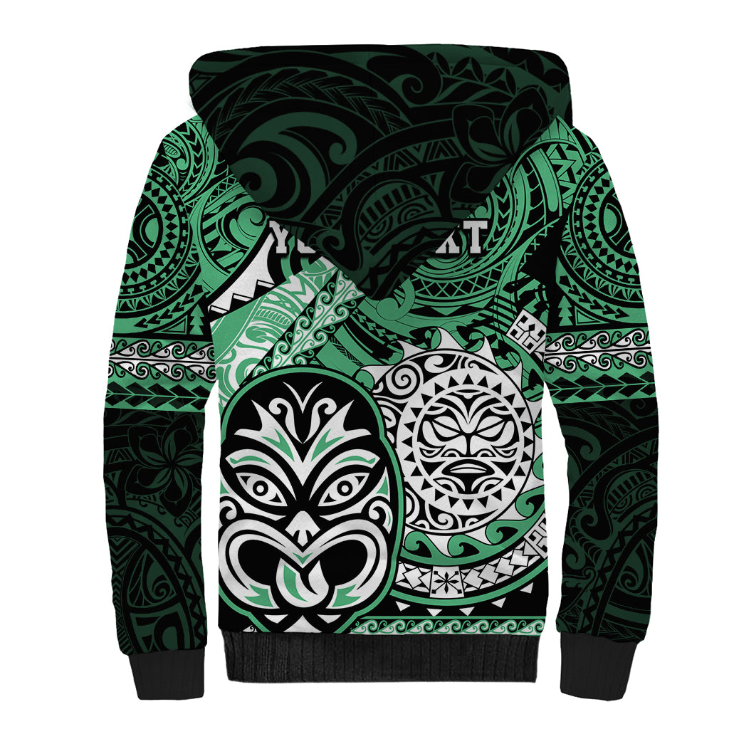 Personalised Te Reo Maori New Zealand Sherpa Hoodie Aotearoa Kia Haka Maori Tribal Tattoo Green Style LT9
