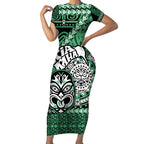 Personalised Te Reo Maori New Zealand Short Sleeve Bodycon Dress Aotearoa Kia Haka Maori Tribal Tattoo Green Style LT9