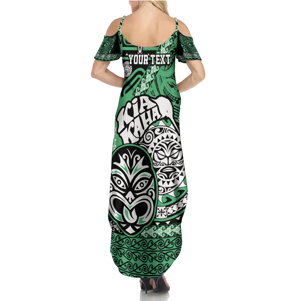 Personalised Te Reo Maori New Zealand Summer Maxi Dress Aotearoa Kia Haka Maori Tribal Tattoo Green Style LT9